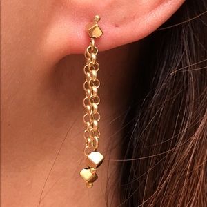 14k Gold Hollow Double Rolo Chain Dangle earrings